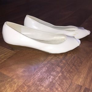 Predictions white patent leather wedge